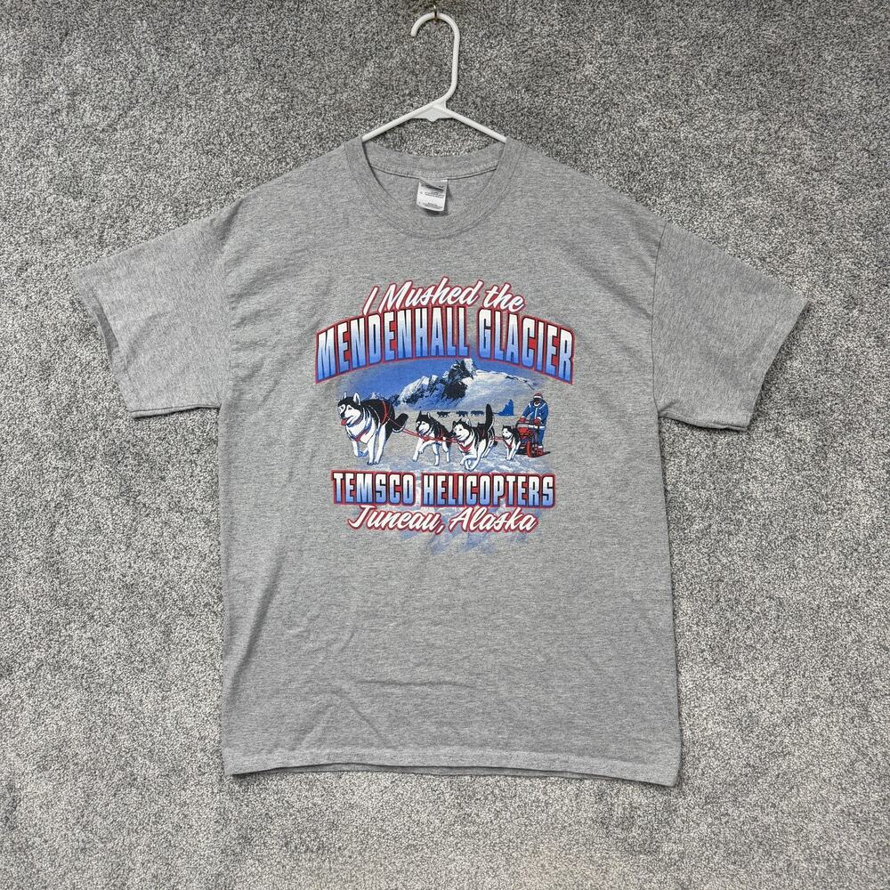 Mendenhall Glacier Juneau Alaska Dog Sledding Mush T-Shirt Mens L Gray Gorpcore